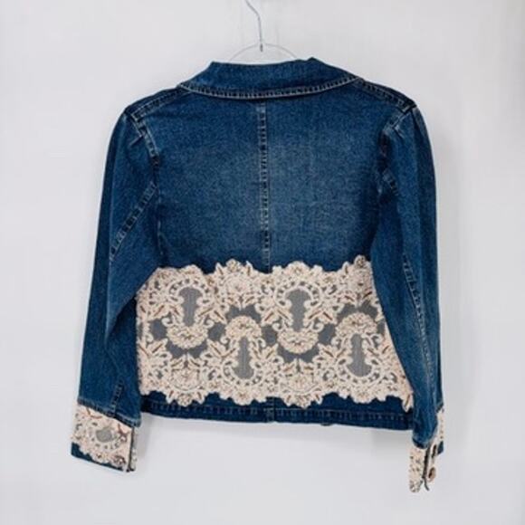 Vintage Berek 2 Takako Sakon Jean Jacket Womens Small Blue Lace Bead Trim Cotton - Picture 7 of 11